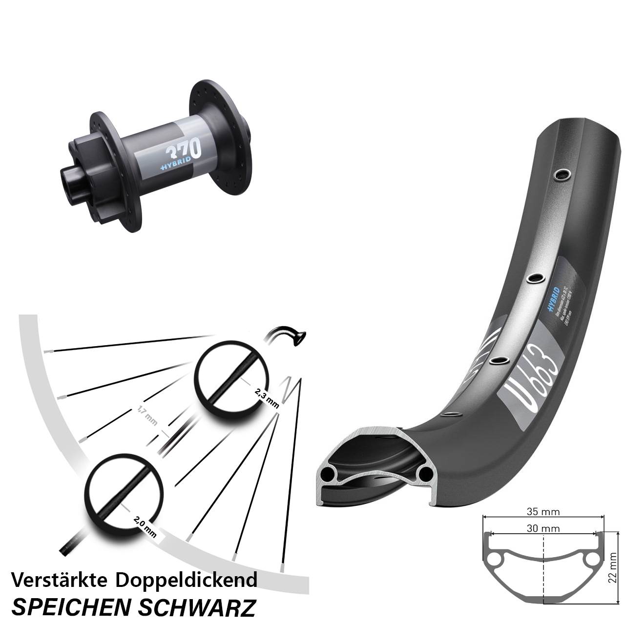 DT Swiss U 663-Hybrid 370 26 Zoll Disc Laufrad 15x110 Boost