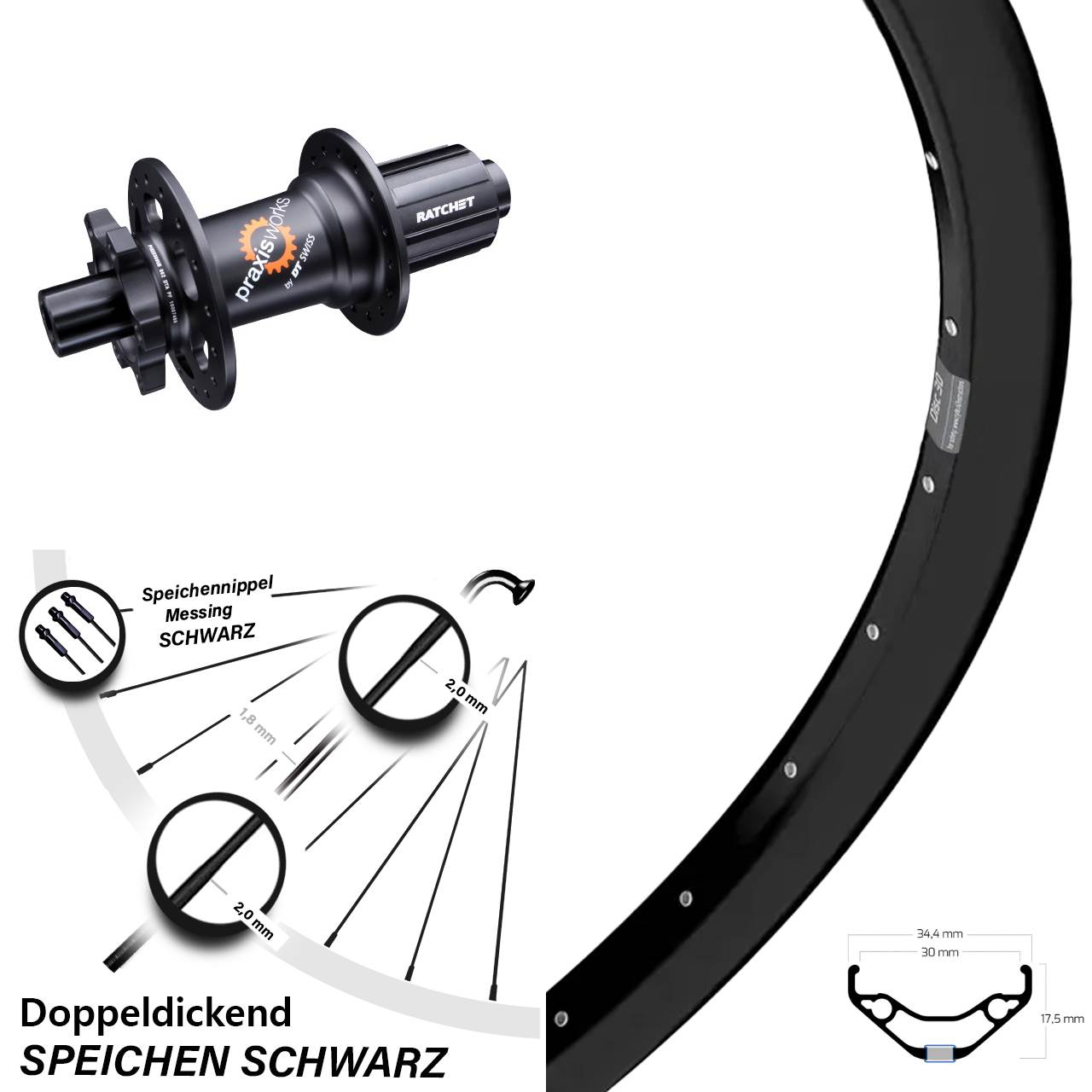 29 Zoll Ryde Disc 30 DT Swiss 350 Hinterrad 12x142 8-11 fach HG