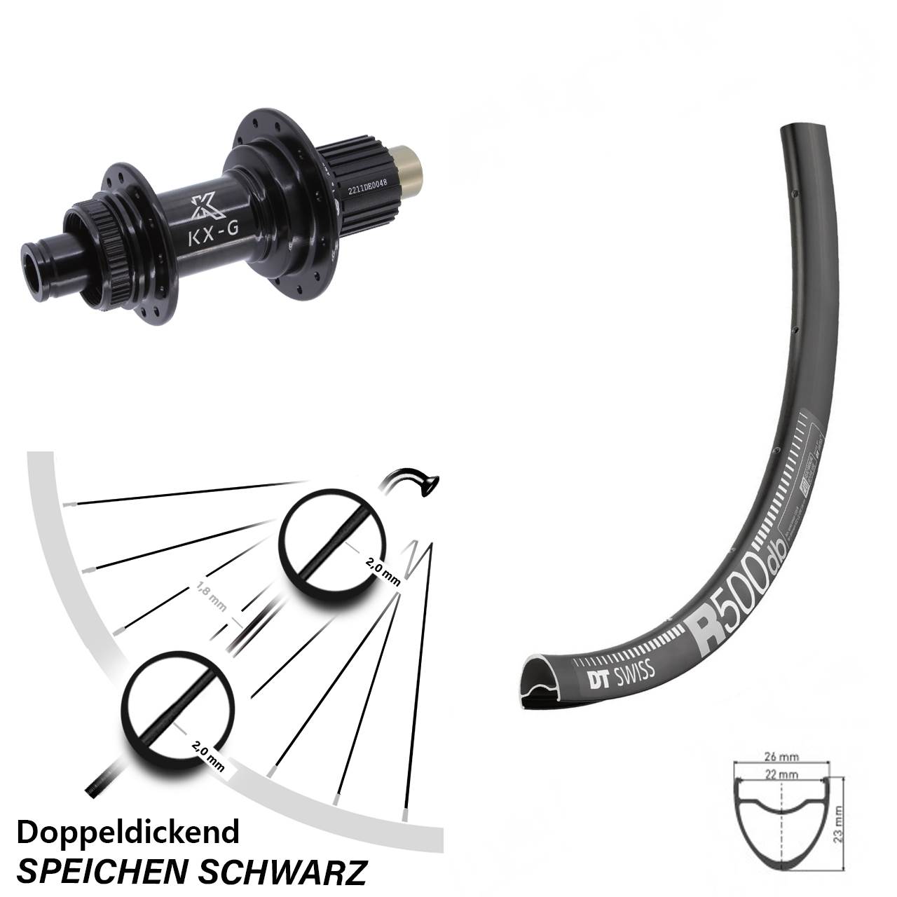 28-29 Zoll DT Swiss R500 KX-G Hinterrad Centerlock 12x142 Shimano Micro Spline