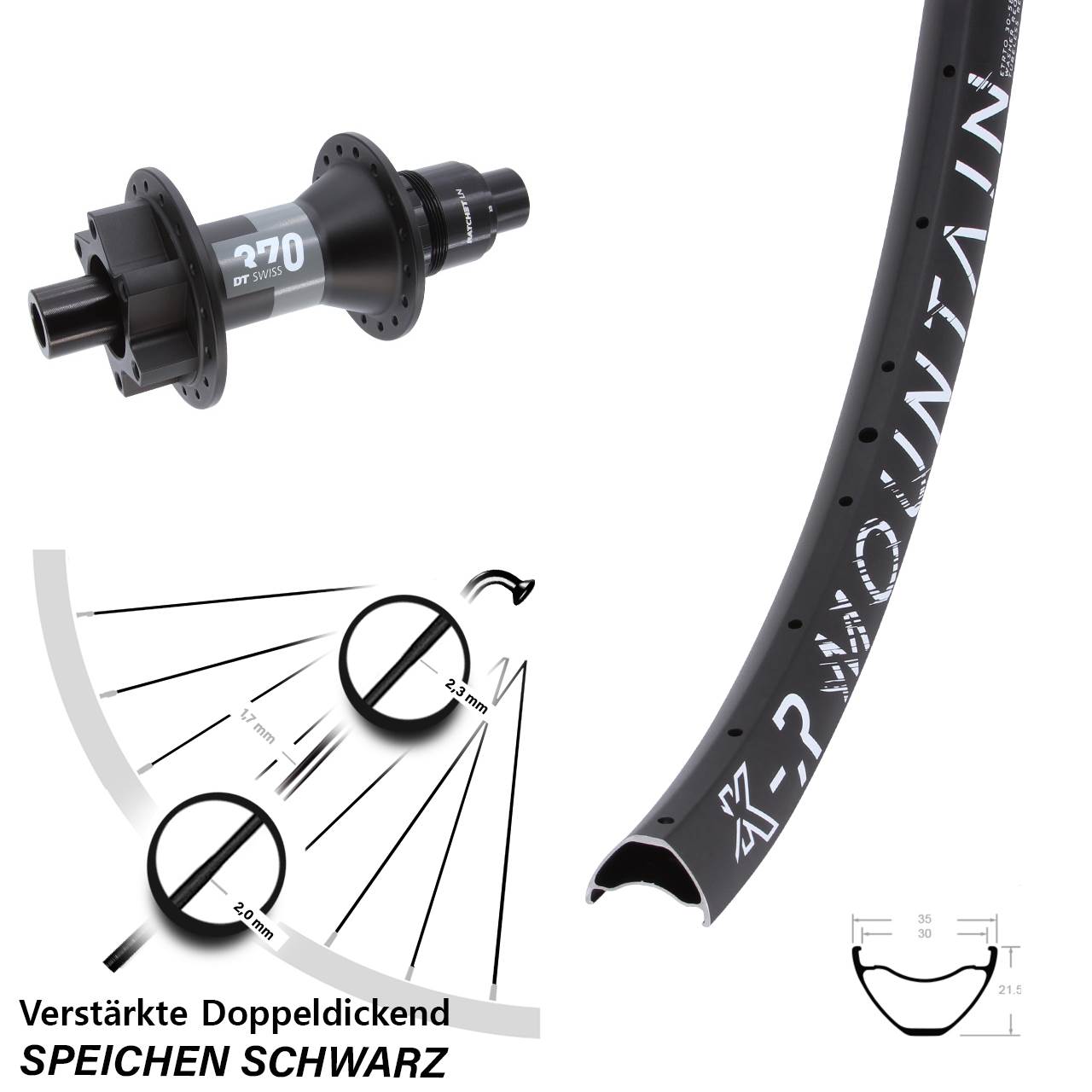 6-Loch Hinterrad 27,5 Zoll KX-R Mountain DT Swiss 370 SRAM XD 12x148