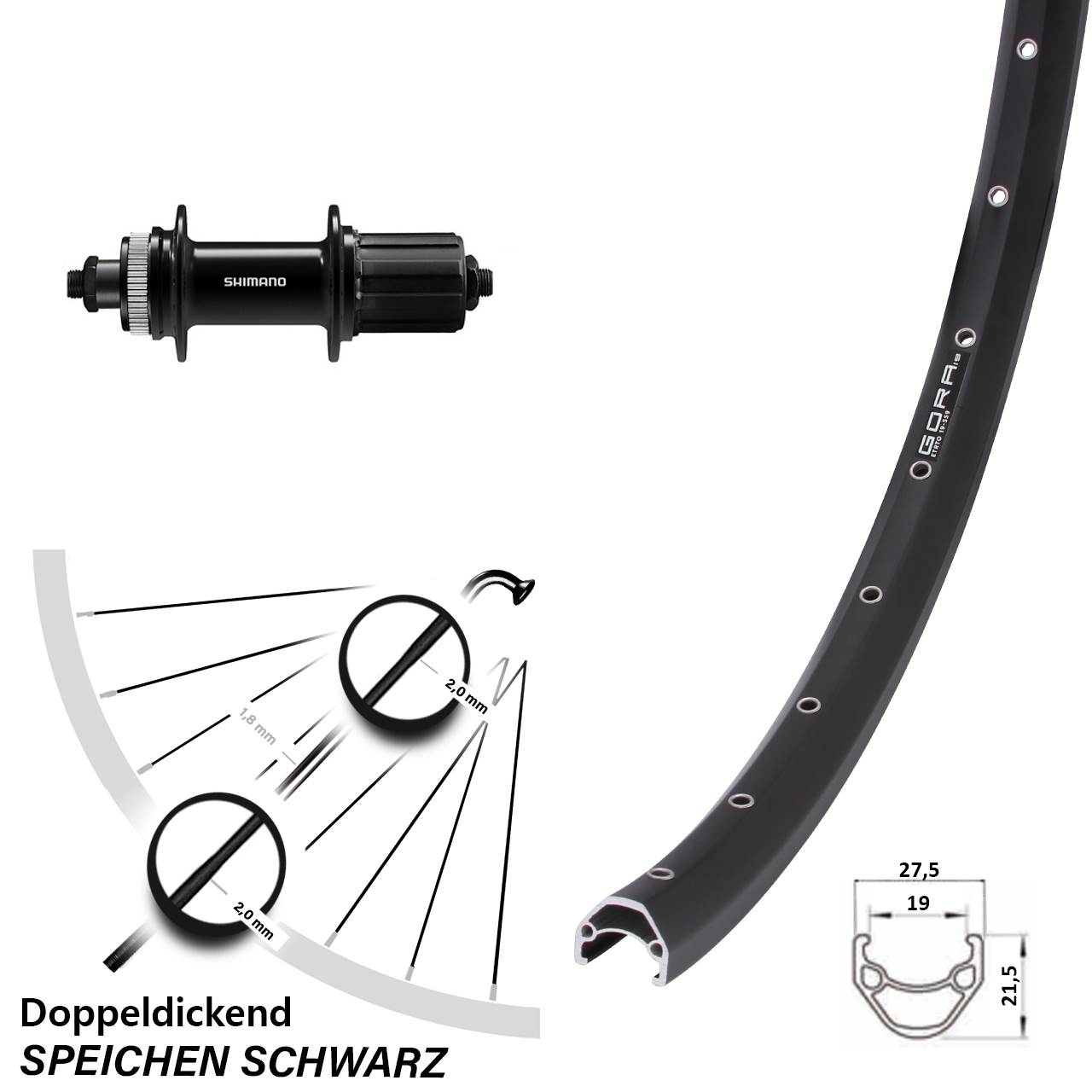 Hinterrad Centerlock 26 Zoll Gora 19 Shimano FH-QC400 8-11 fach HG QR