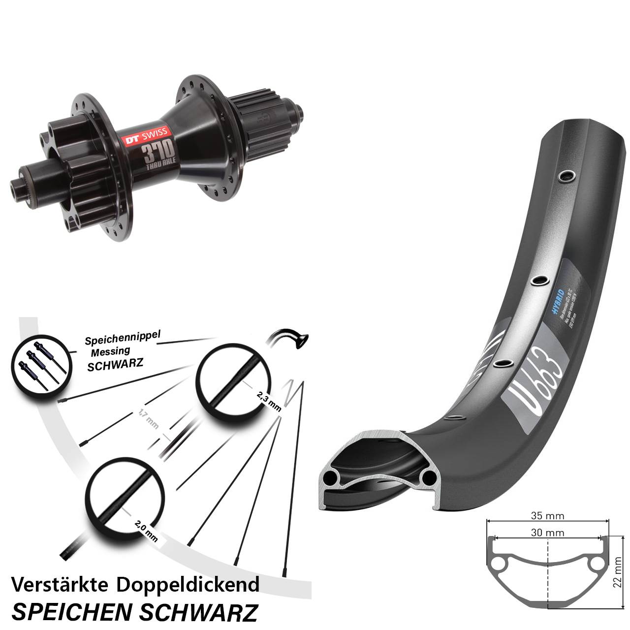 DT Swiss U 663 DT Swiss 370 Hybrid 20 Zoll Hinterrad 6-Loch QR Shimano Micro Spline