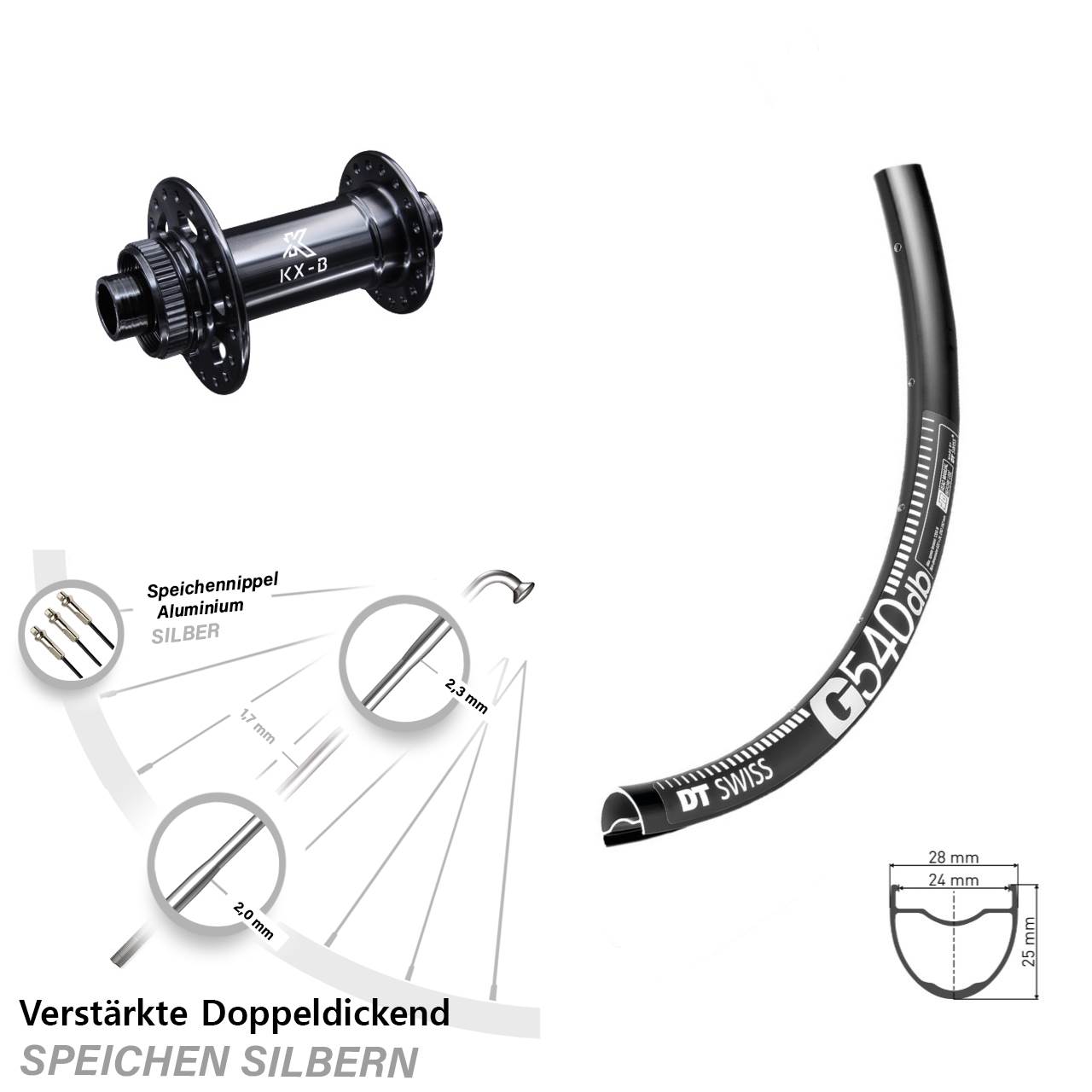 DT Swiss G 540 Disc Vorderrad 28-29 Zoll KX-Boost 12x110 mm verstärkt