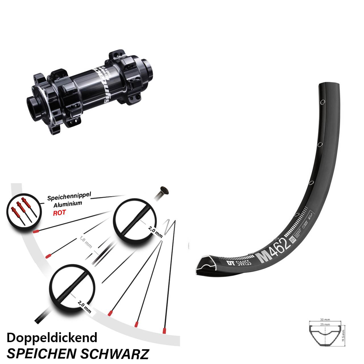 29 Zoll Vorderrad DT Swiss M 462 mit Syntace 15x110 mm Boost Straightpull 6-loch