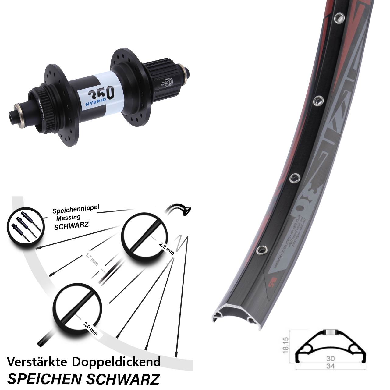 Rodi TRYP 30 DT Swiss 350 Hybrid 29 Zoll Disc Laufrad QR Boost Micro Spline
