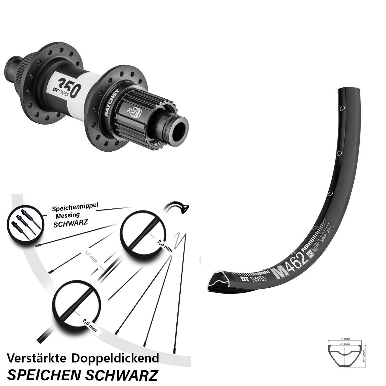 29 Zoll Hinterrad Centerl. DT Swiss M462-350 Ratchet 36 Shimano Micro Spline 12x148
