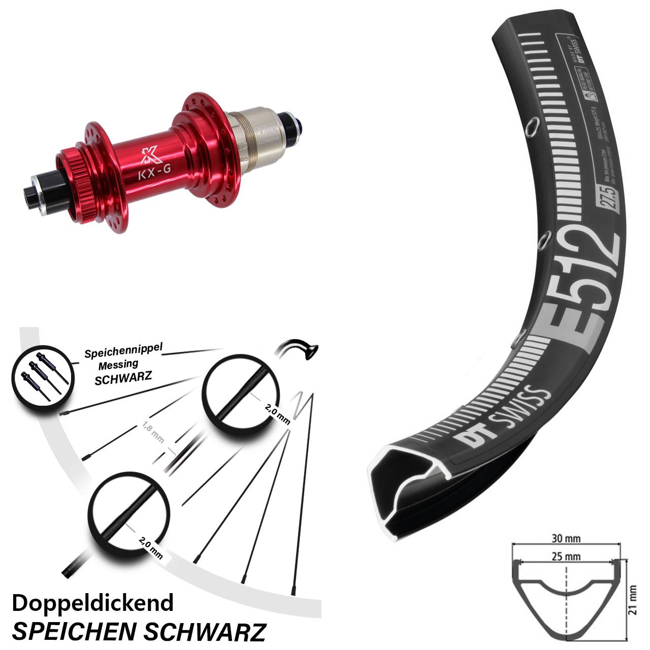 Centerlock Hinterrad 29 Zoll DT Swiss E512 KX-G rot XD-R QR