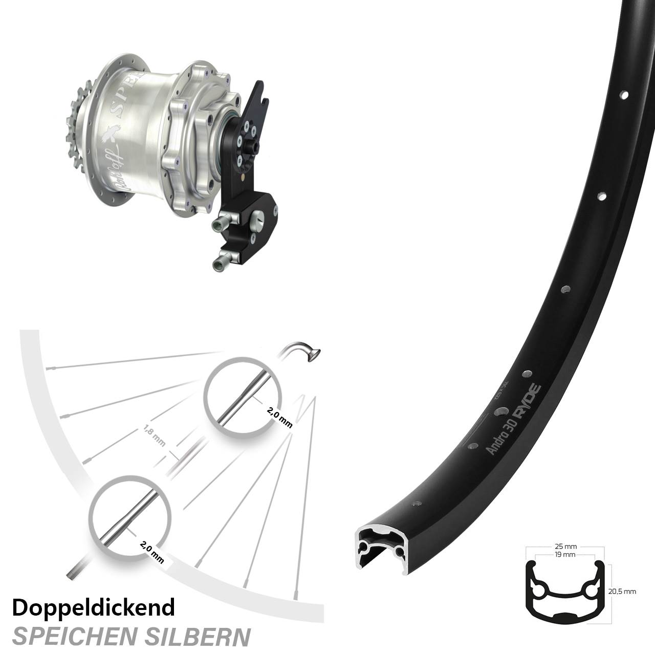 Rohloff Speedhub CC OEM2 DB Ryde Andra 30 Disc Hinterrad 28-29 Zoll