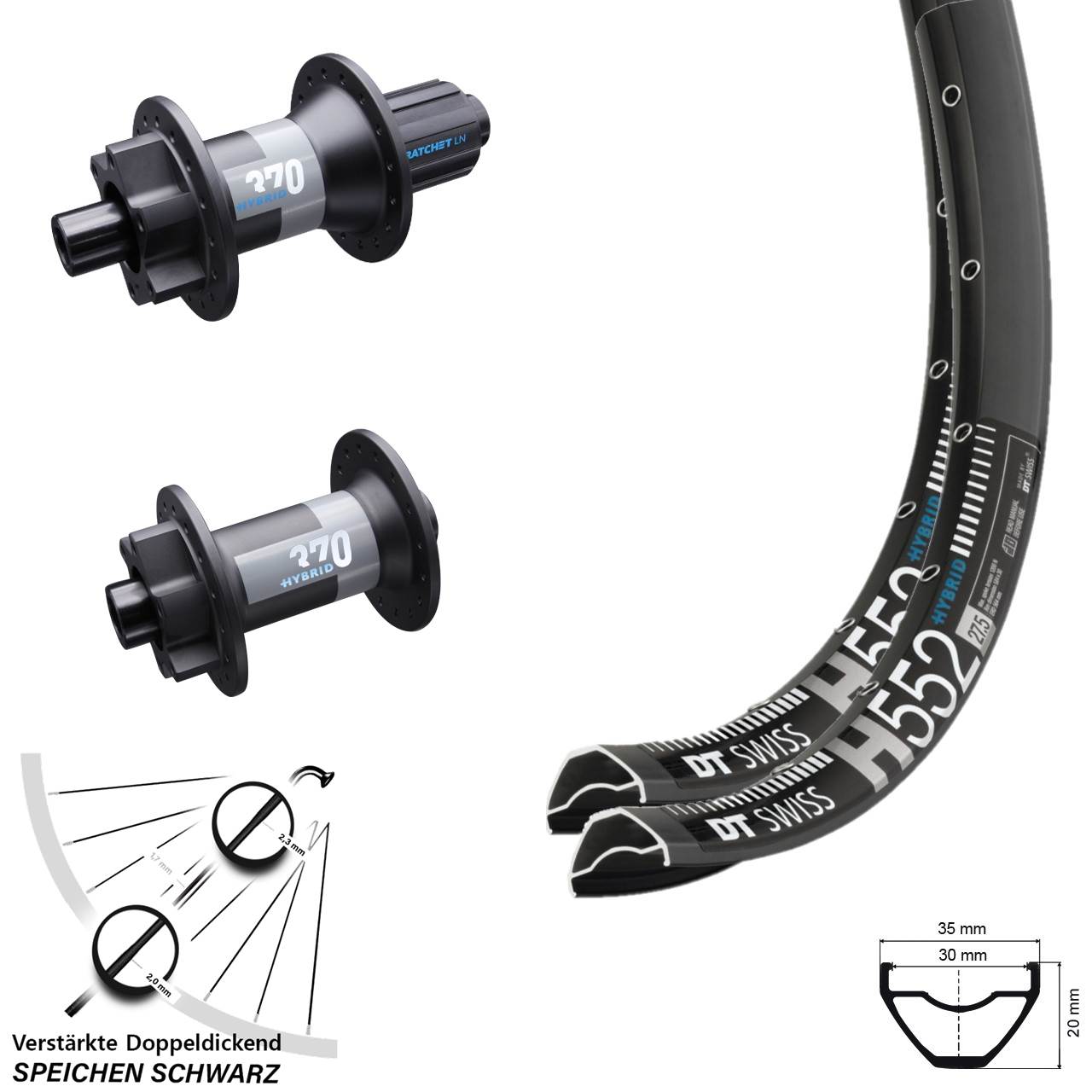 Laufradsatz 6-Loch 15x110 12x148 29 Zoll DT Swiss H552 370 Hybrid 8-11 fach HG