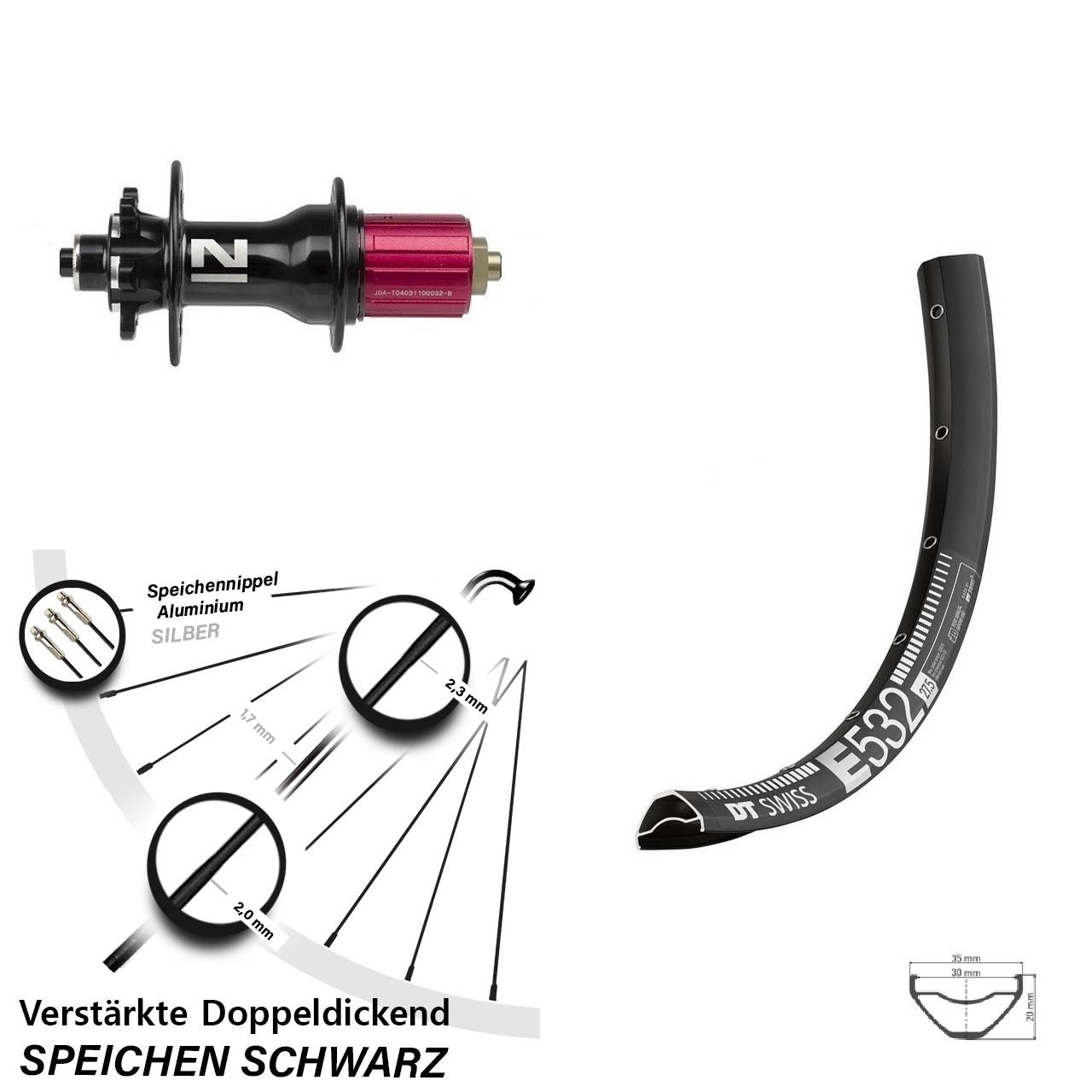 DT Swiss E 532 Novatec Superlight 29 Zoll Hinterrad 6-Loch QR 8-12 fach HG