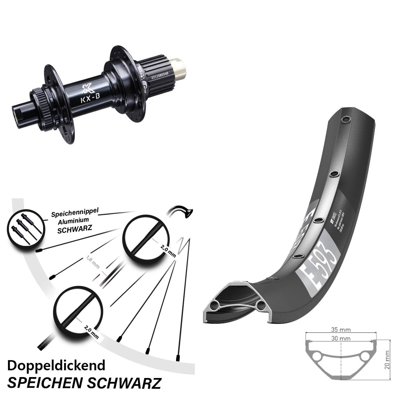 Hinterrad 27,5 Zoll DT Swiss E593 KX-B Centerlock Micro Spline 12x148