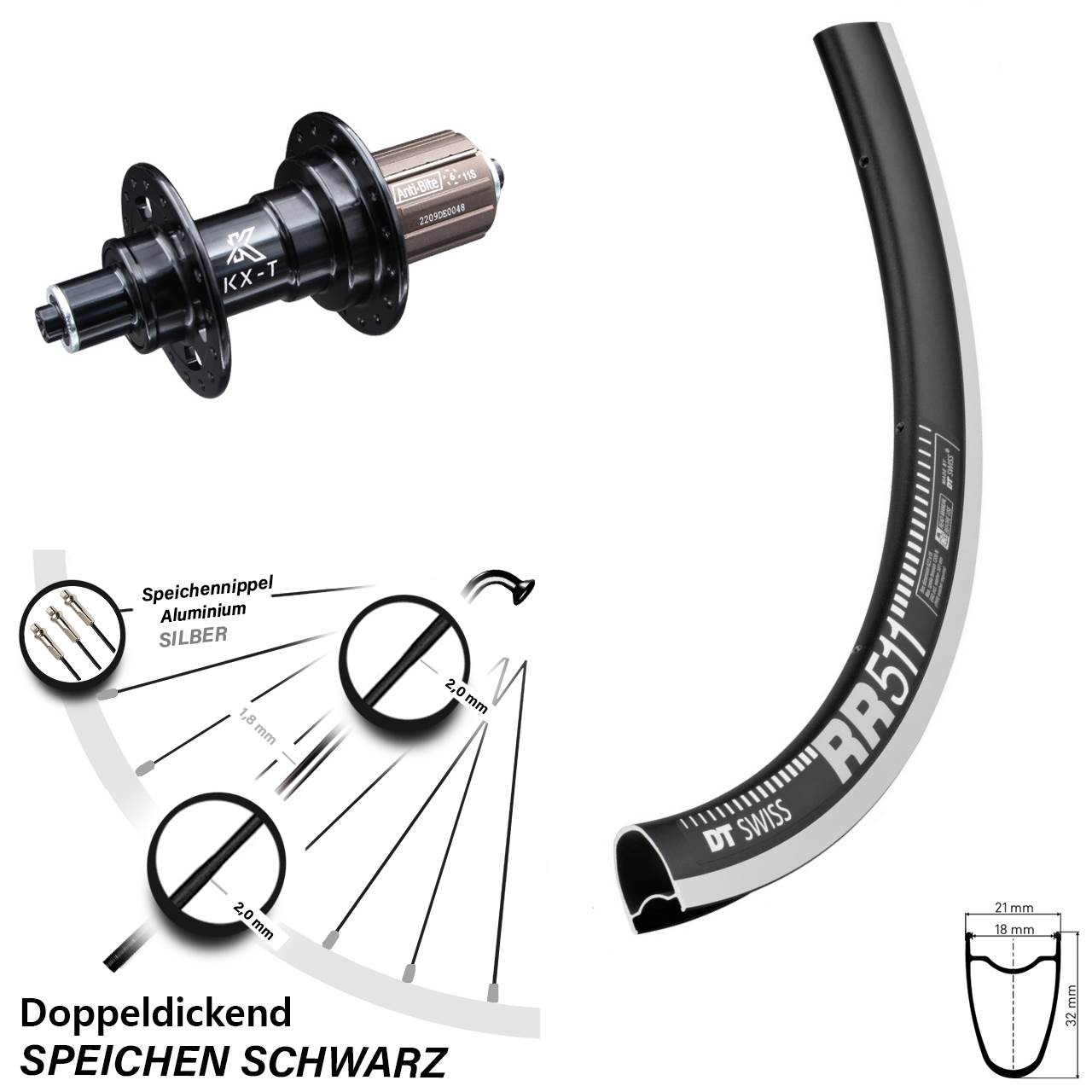 Hinterrad QR 28 Zoll DT Swiss RR511 KX-T 8-11 fach HG