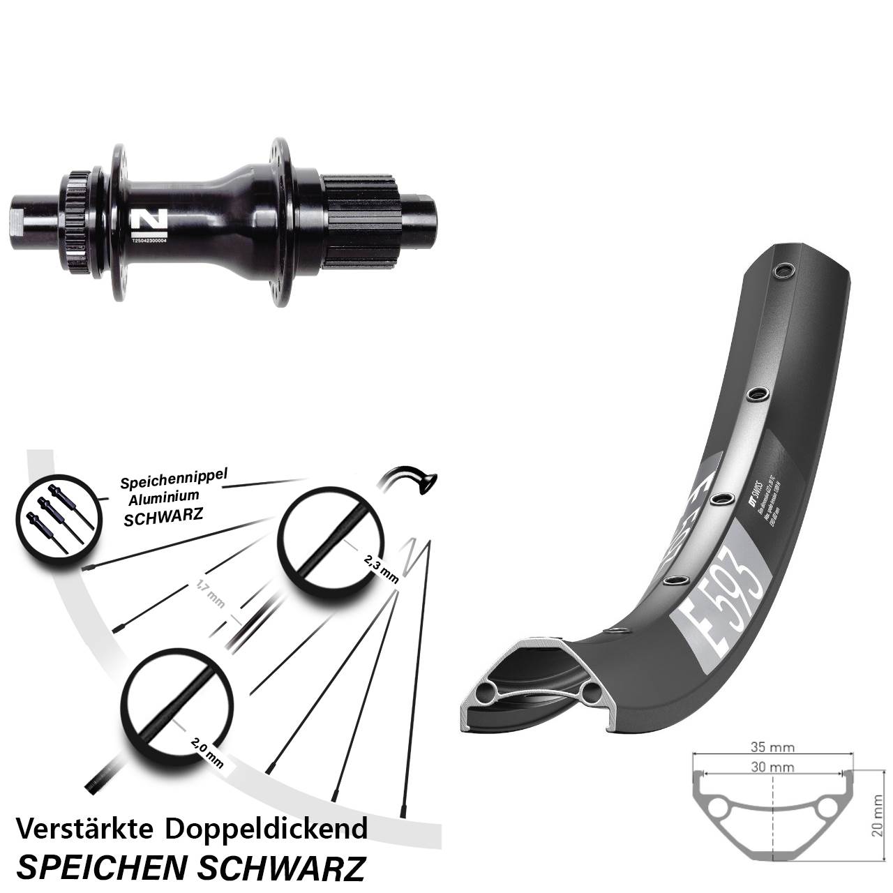 29 Zoll DT Swiss E 593 Novatec D792 Hinterrad Centerlock 12x142 Shimano Micro Spline