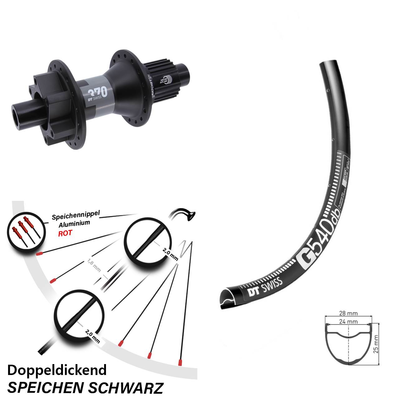 6-Loch Hinterrad 28 Zoll DT Swiss G540-370 Shimano Micro Spline 12x142