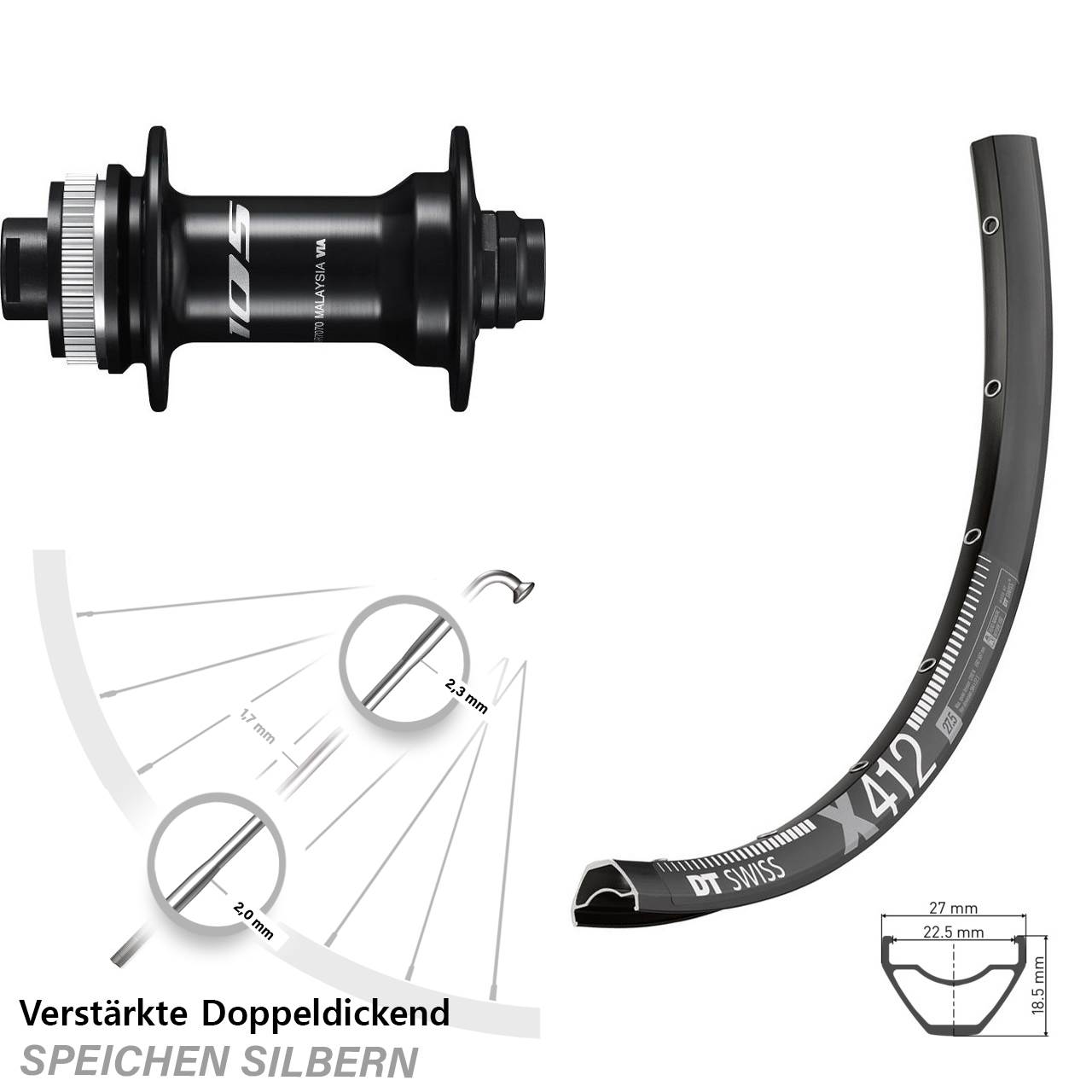 DT Swiss X 412 Shimano 105 29 Zoll Disc Vorderrad 12x100