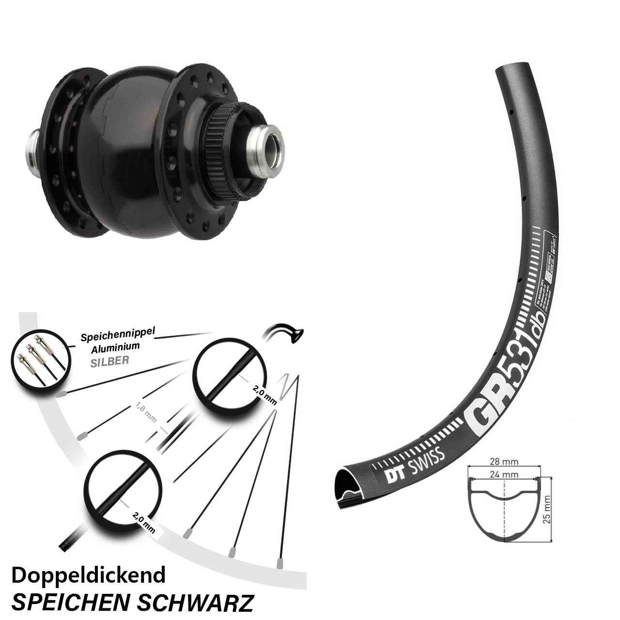 Disc Nabendynamo-Laufrad 650B DT Swiss GR531 SONdelux 12x100
