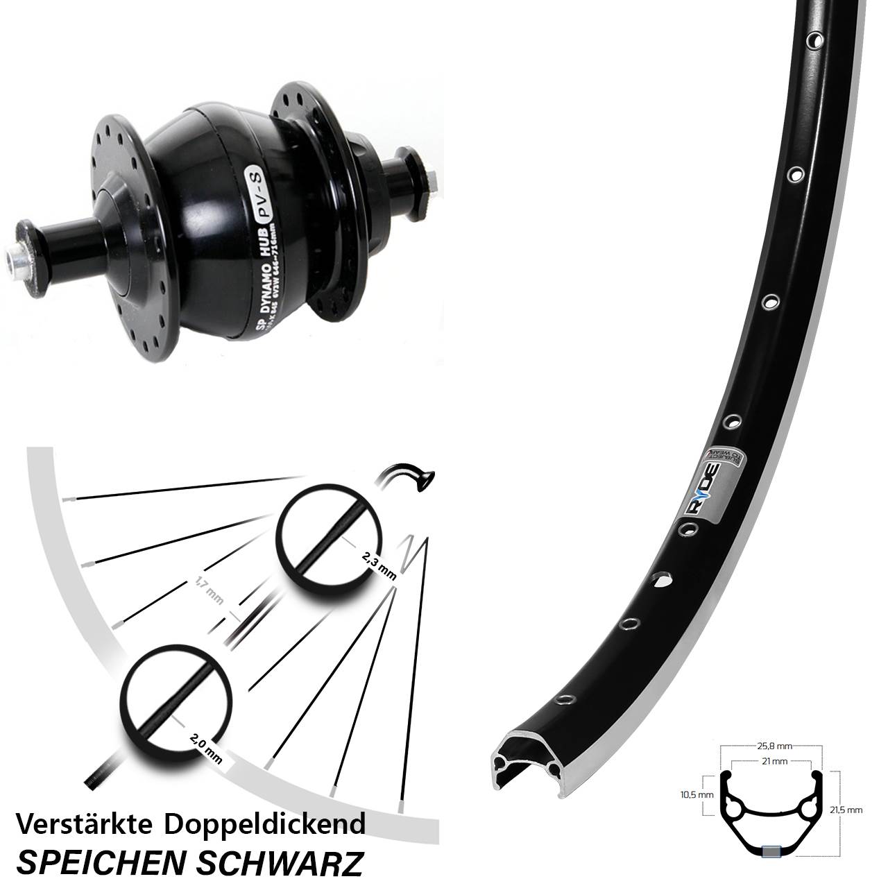 Ryde ZAC 421 Sutter PL-8 27,5 Zoll Nabendynamo Vorderrad QR