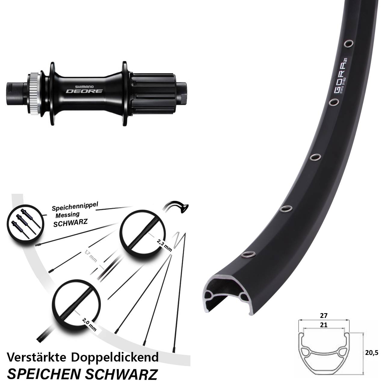 Hinterrad Centerlock 12x148 29 Zoll Gora 21 Shimano Deore FH-M6010-B 8-11 fach HG