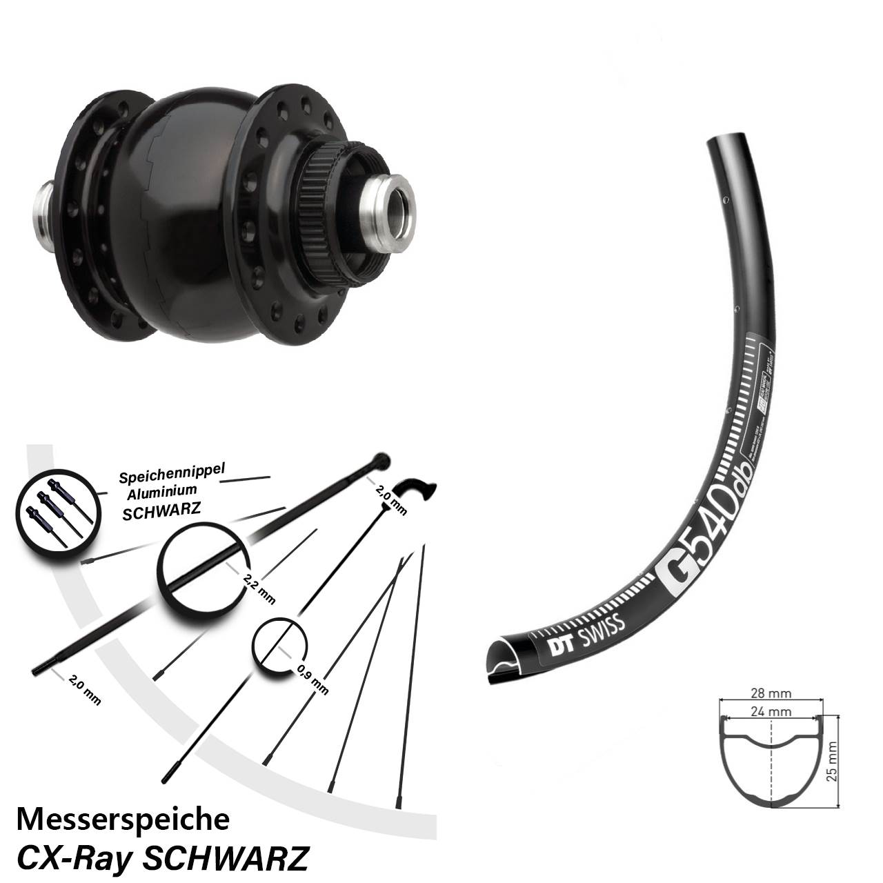 28-29 Zoll DT Swiss G 540 SON 28 Centerlock Vorderrad mit Nabendynamo 12x100 CX-Ray