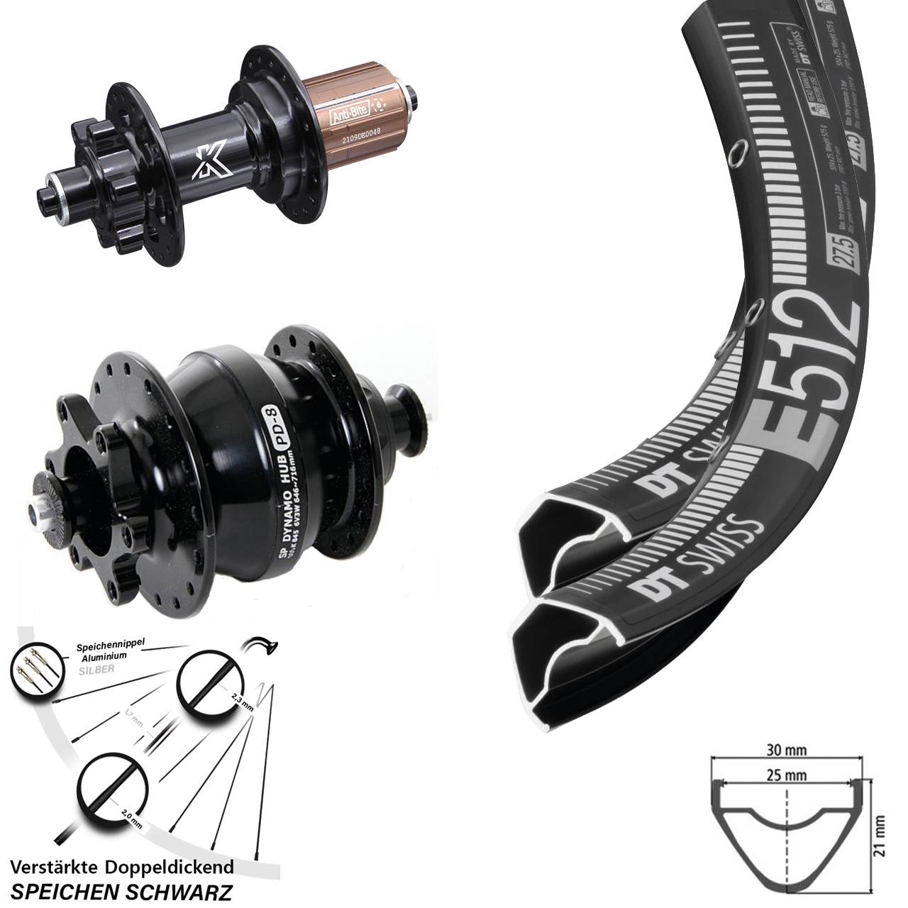 650B DT Swiss E 512 KX-M Shutter PD-8 Disc Laufrad-Satz QR 8-12 fach HG
