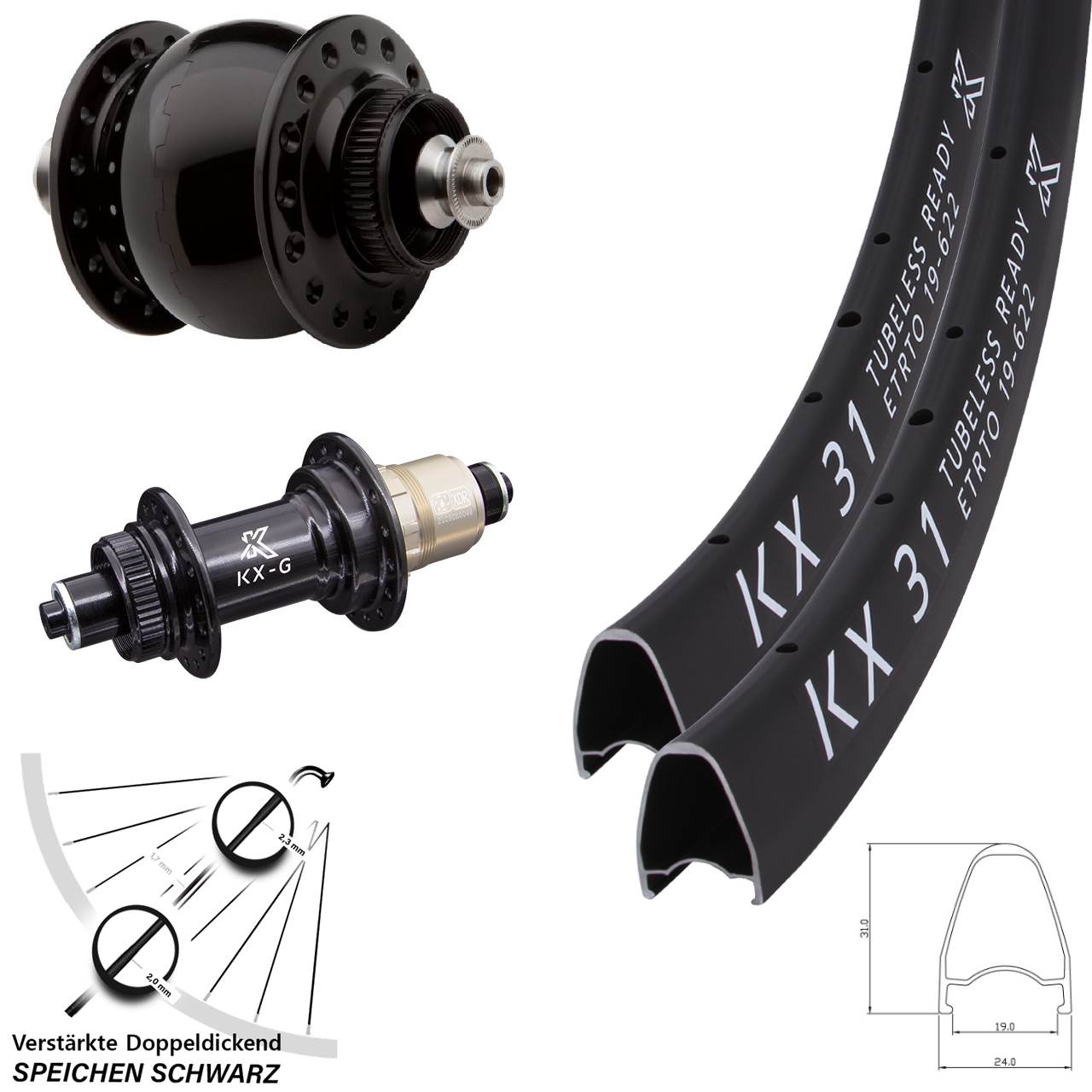 Disc Laufradsatz 28 Zoll KX-G31 SON 28 XDR für Schnellspanner