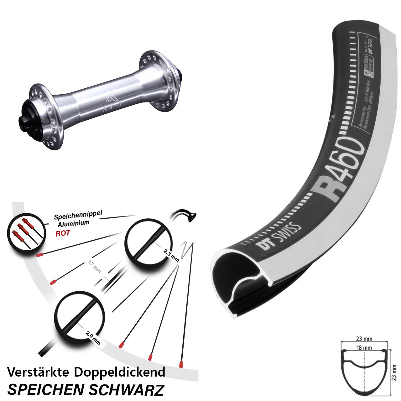 Vorderrad 28 Zoll DT Swiss R 460 CNC KX-R für Schnellspanner