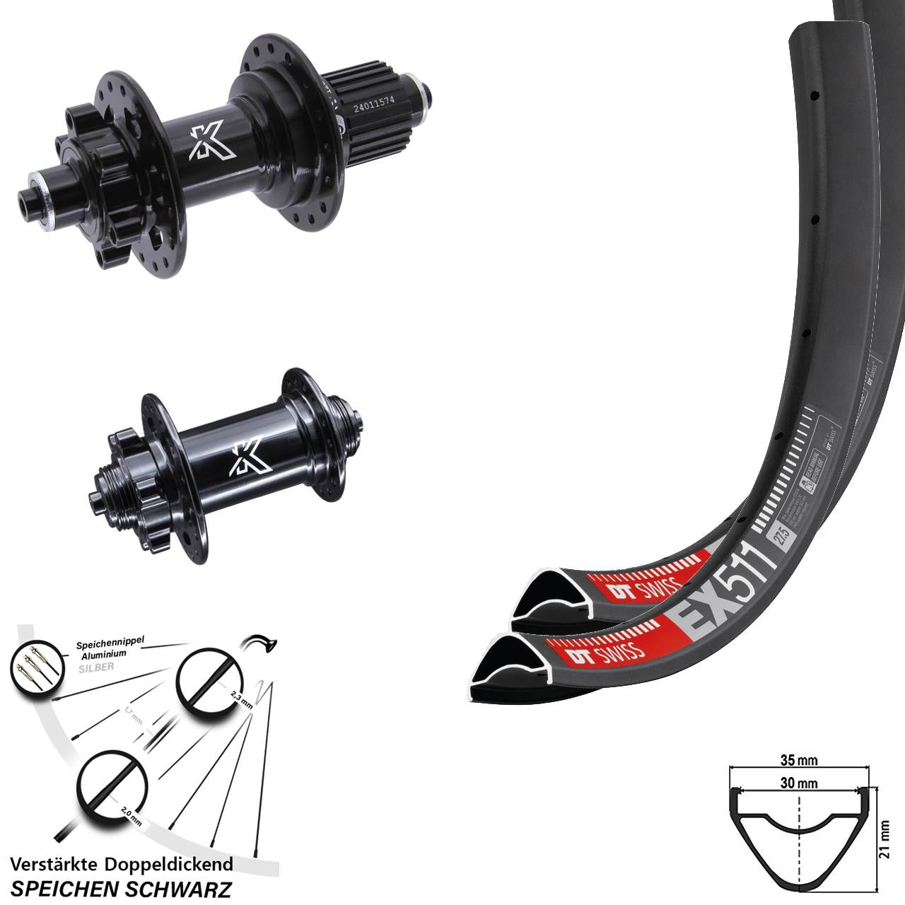 Laufradsatz 6-Loch QR 29 Zoll DT Swiss EX511 KX-M Micro Spline