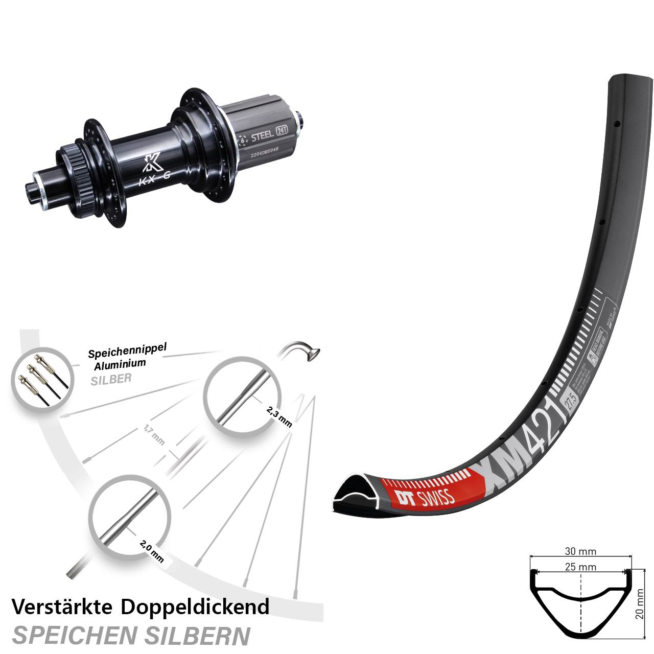 Centerlock Hinterrad für Schnellspanner 29 Zoll DT Swiss XM421 KX-GS Heavy Duty 8-12 fach