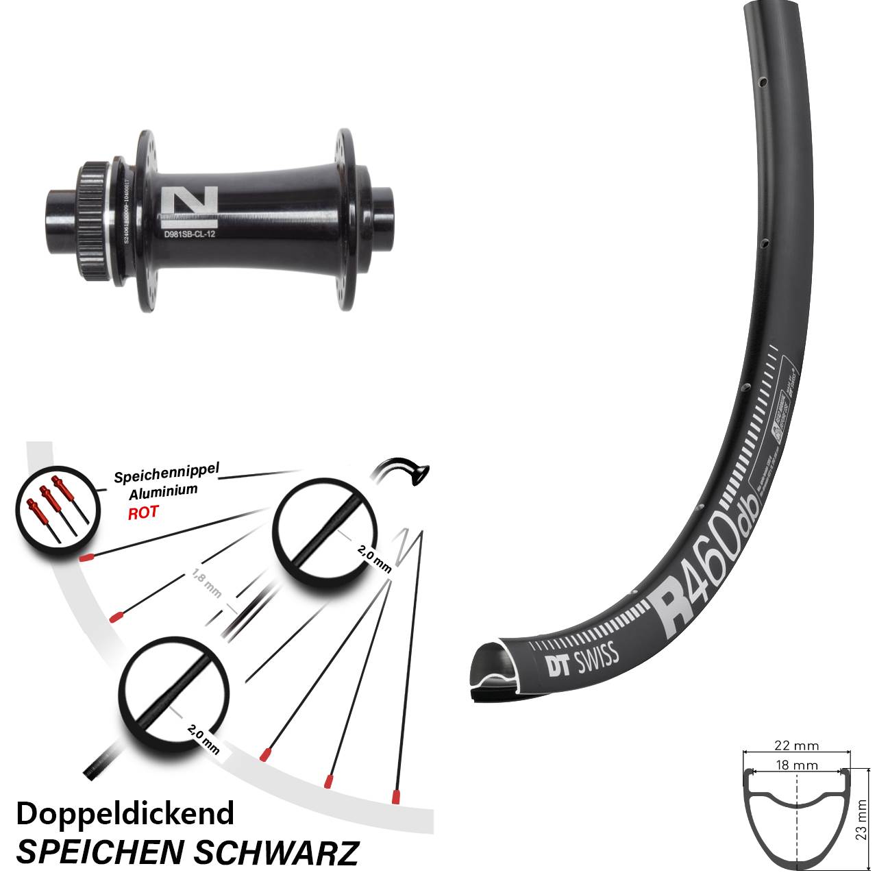 DT Swiss R 460 Novatec D981 28 Zoll Disc Vorderrad 12x100