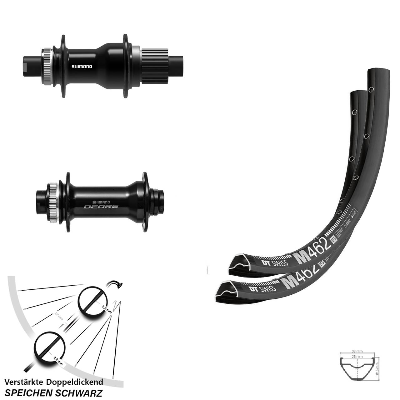 Disc Laufradsatz 15x110 12x148 29 Zoll DT Swiss M462 Shimano FH-TC500-B Deore Micro Spline