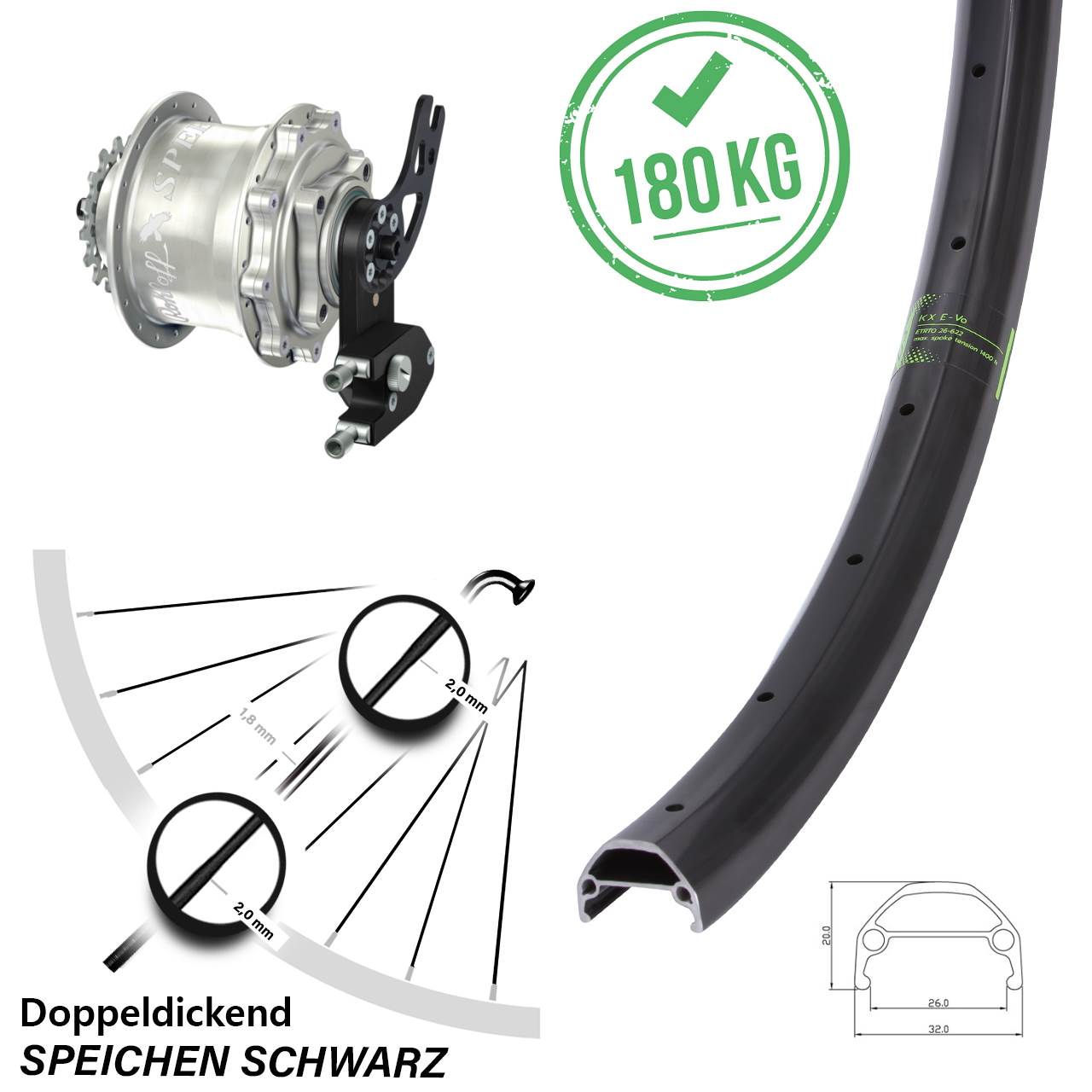 Hinterrad 26 Zoll Rohloff Speedhub 500/14 CC DB PM KX Evo