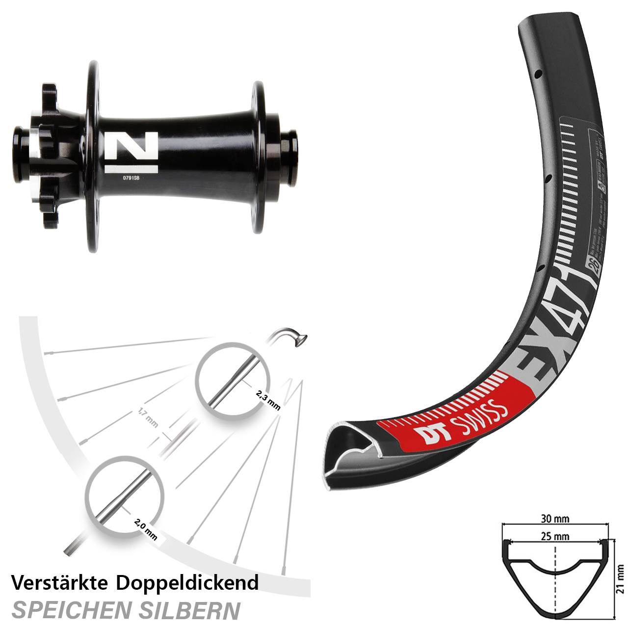 26 Zoll DT Swiss EX471 Novatec D791 Vorderrad 6-Loch 12x100