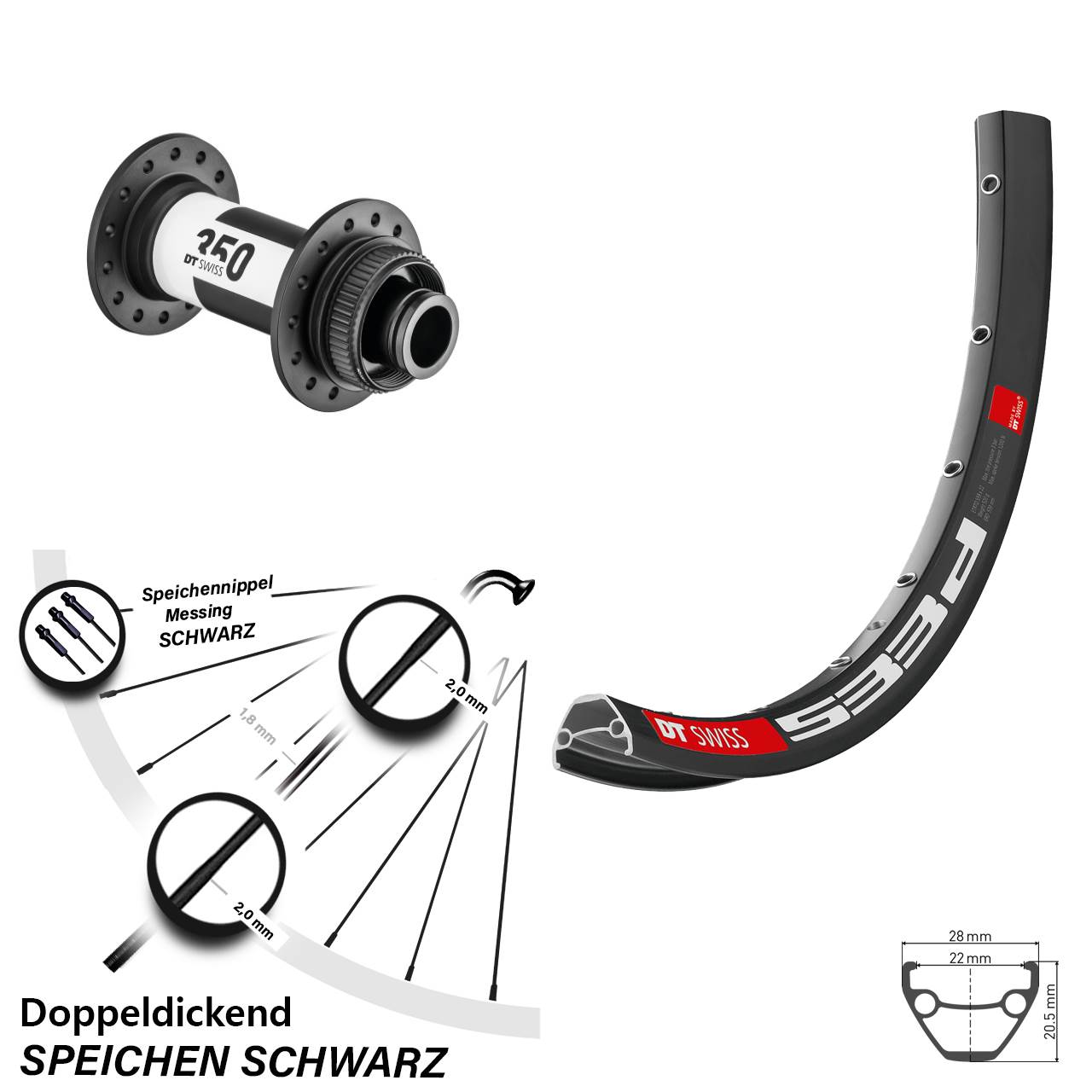 Vorderrad 28-29 Zoll 533d DT Swiss 350 Centerlock 15x100 mm Steckachse
