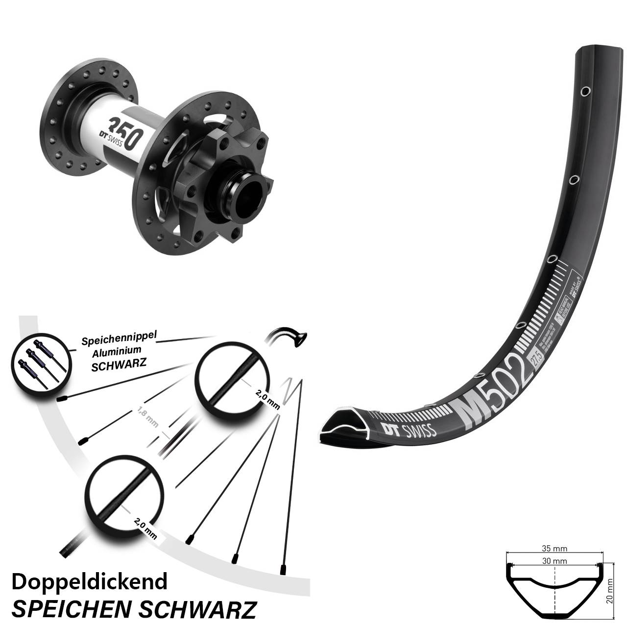 Vorderrad 6-Loch 27,5 Zoll DT Swiss M502-350 15x110 Boost