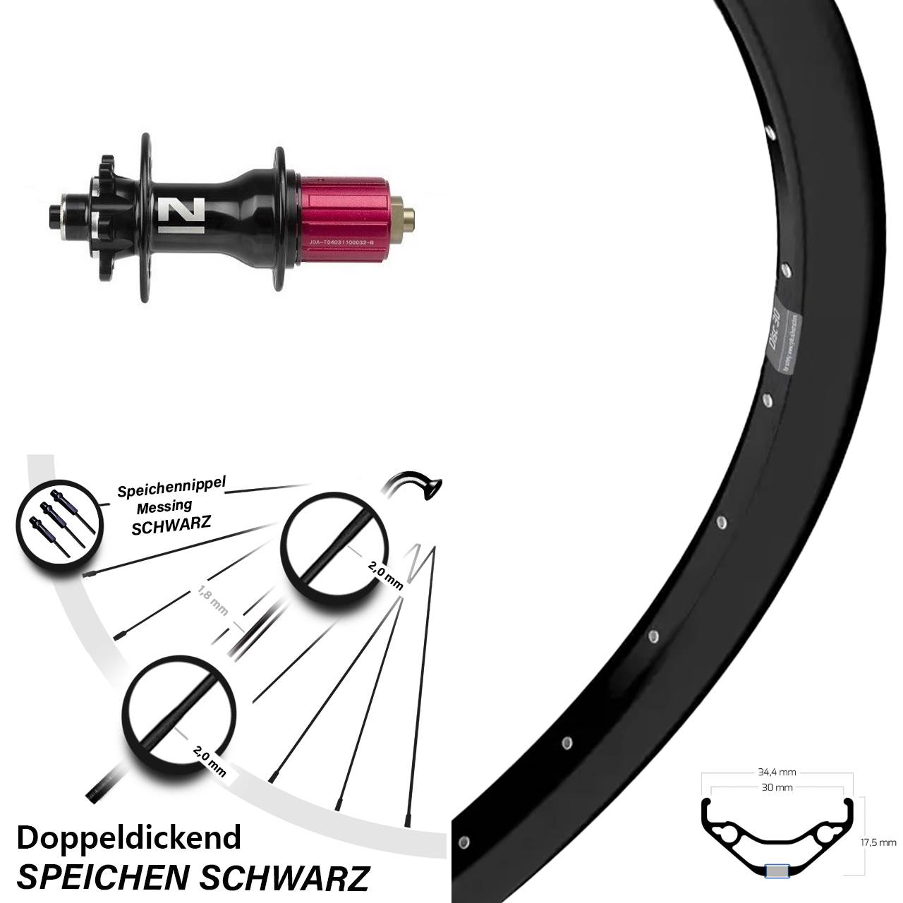 Hinterrad 6-Loch für Schnellspanner 27,5 Zoll Ryde Disc 30 Novatec D792 8-12 fach HG