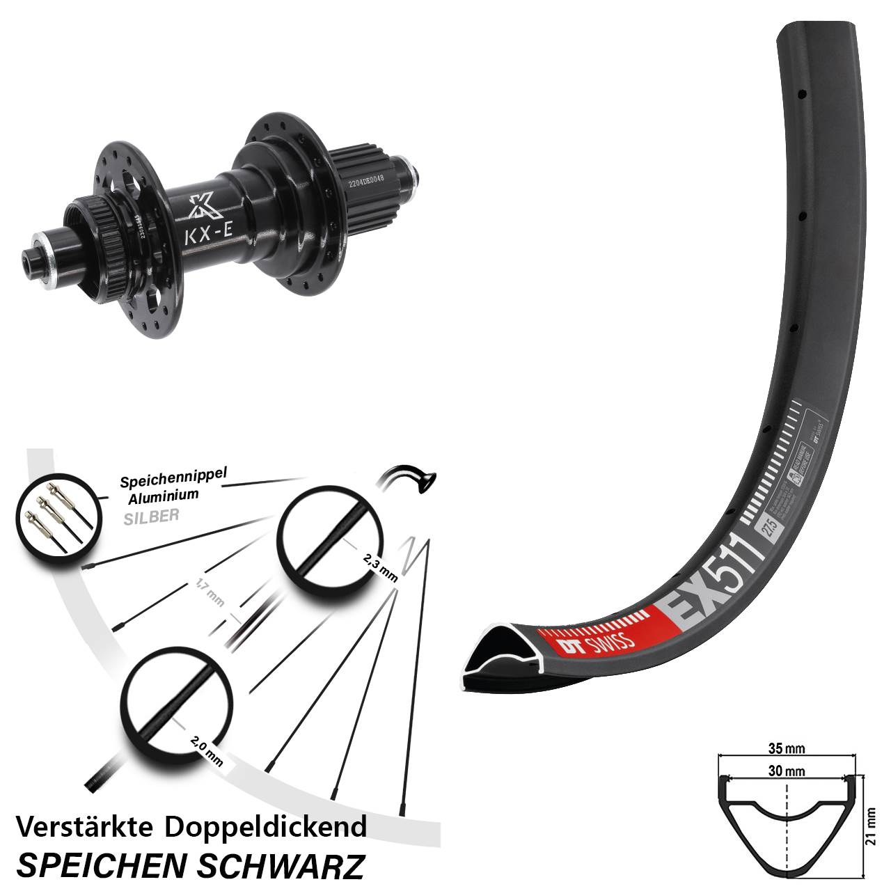 Disc Hinterrad 27,5 Zoll DT Swiss EX 511 KX-E Heavy Duty Shimano Micro Spline QR Boost