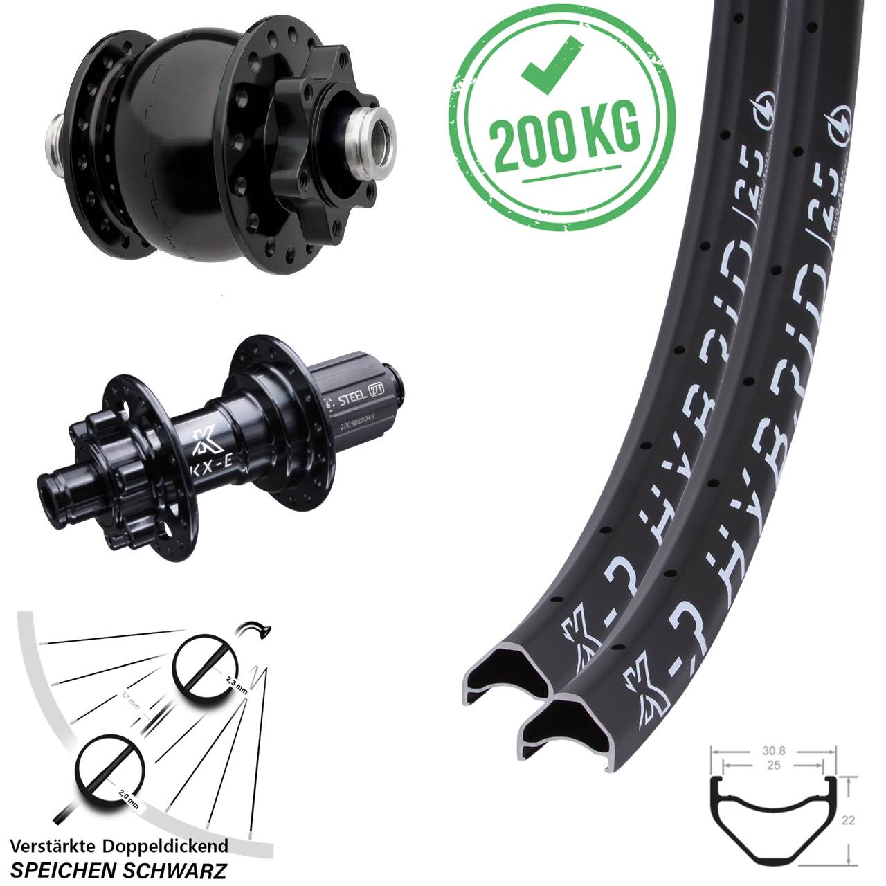 650B KX-ER Hybrid 25 SON 28 Laufrad-Satz 6-Loch 12x100/142 8-12 fach