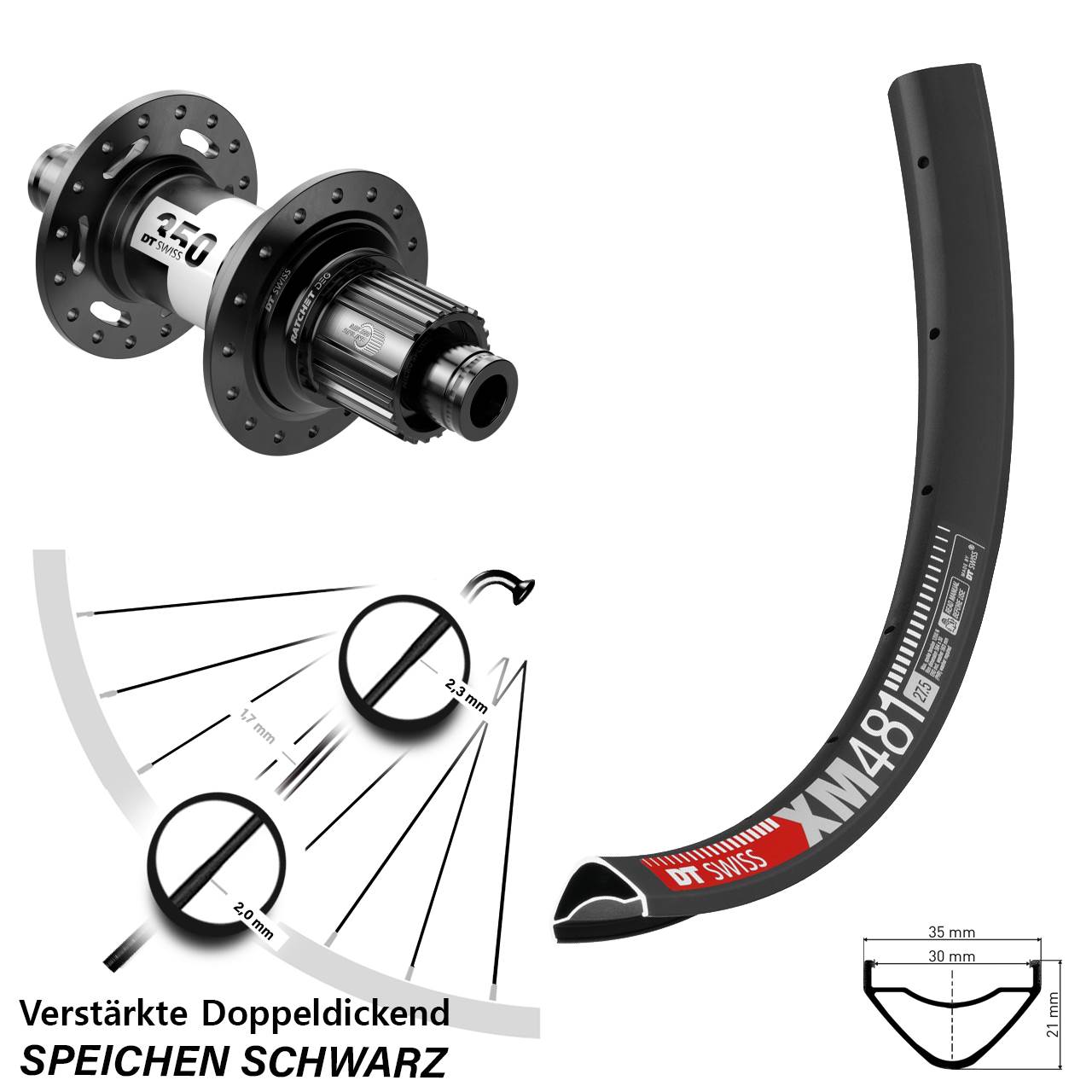 Hinterrad Centerlock 12x148 27,5 Zoll DT Swiss XM 481-350 DEG72 Micro Spline
