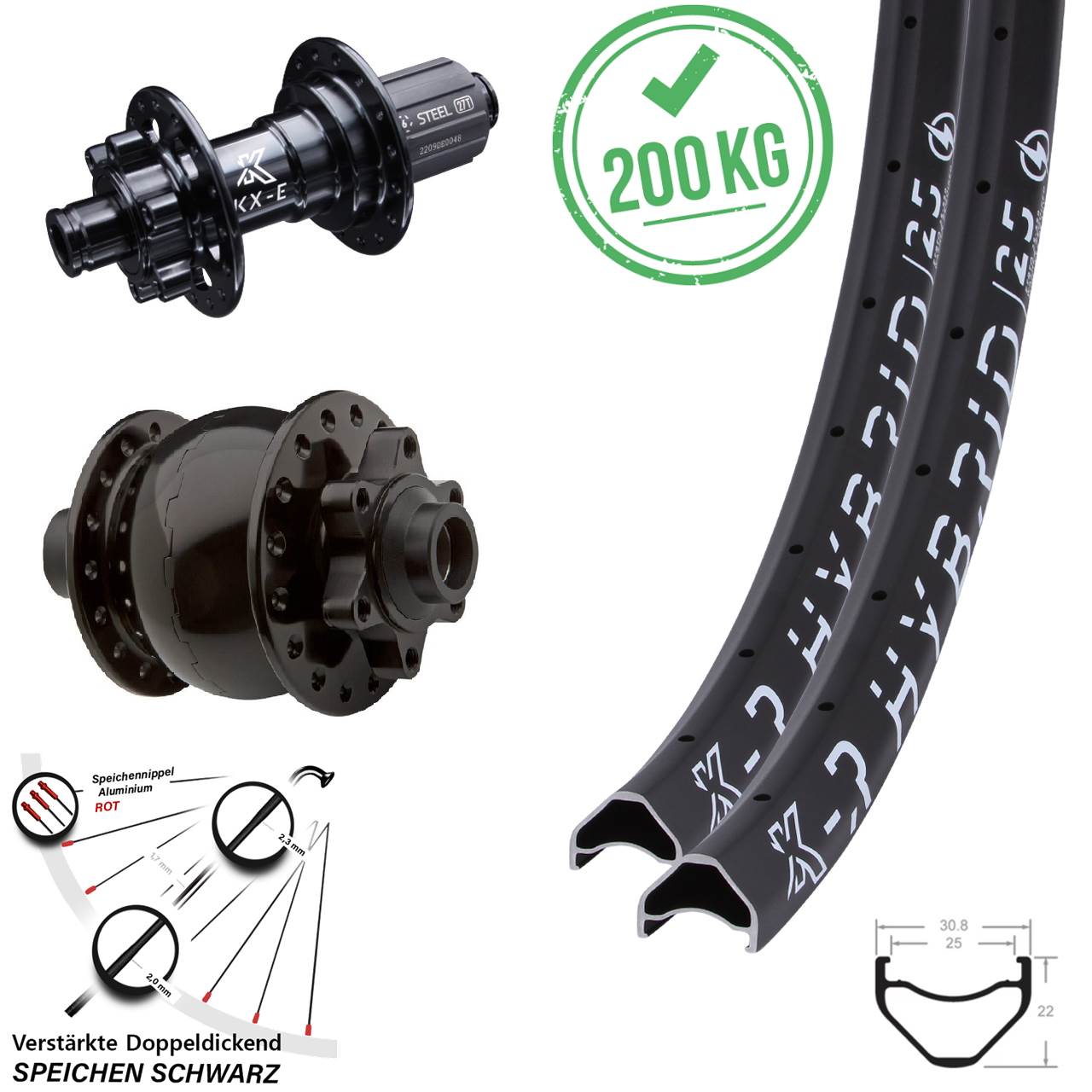 28-29 Zoll Laufradsatz KXR-E Hybrid 25 SON 28-15 Nabendynamo 100/142 6-Loch