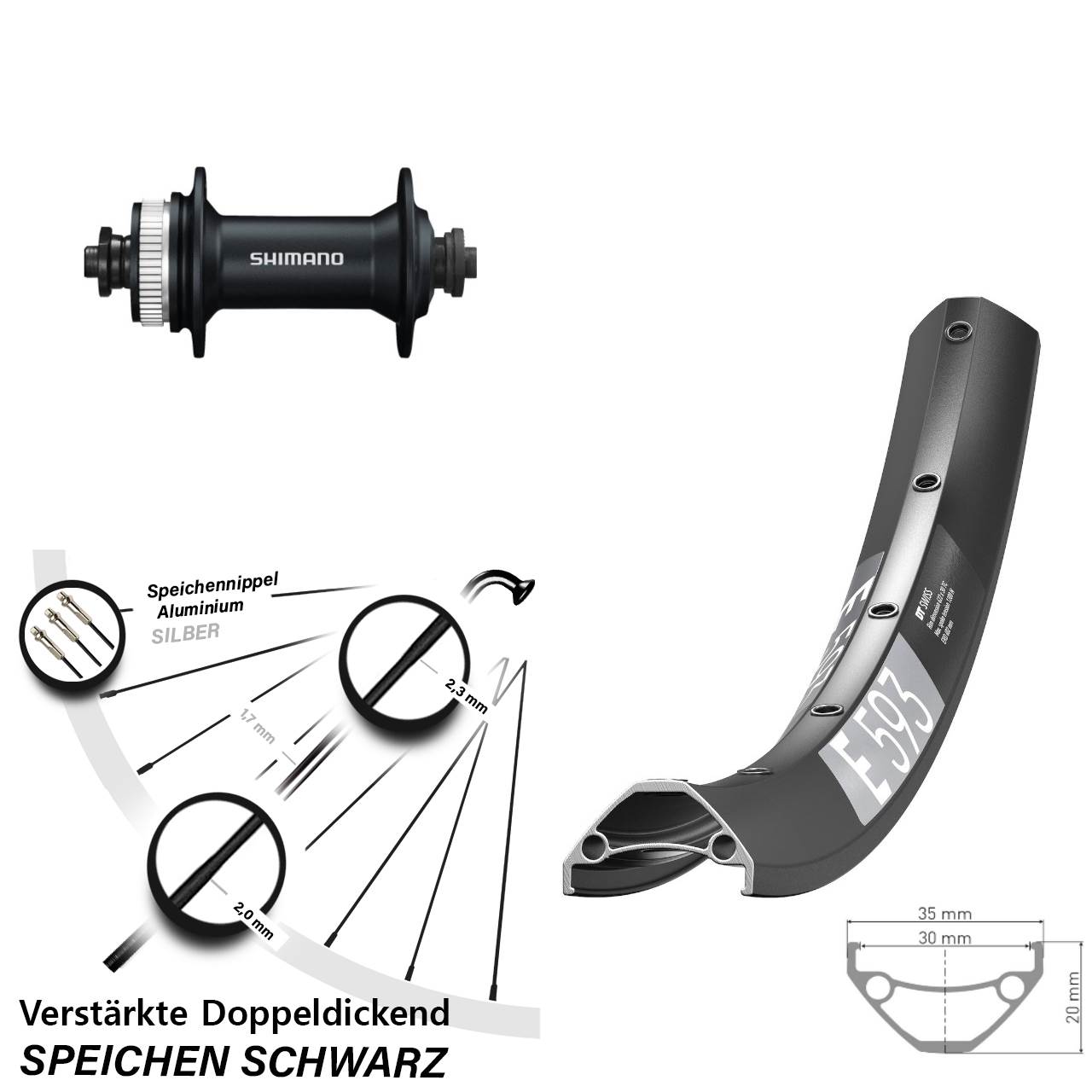 29 Zoll DT Swiss E 593 Shimano Alivio Centerlock Vorderrad QR