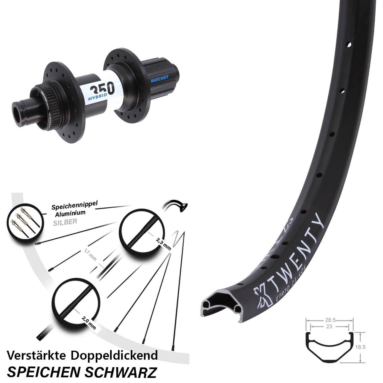 KX Twenty DT Swiss Hybrid 350 20 Zoll Disc Hinterrad 12x148 Boost 8-11 fach HG