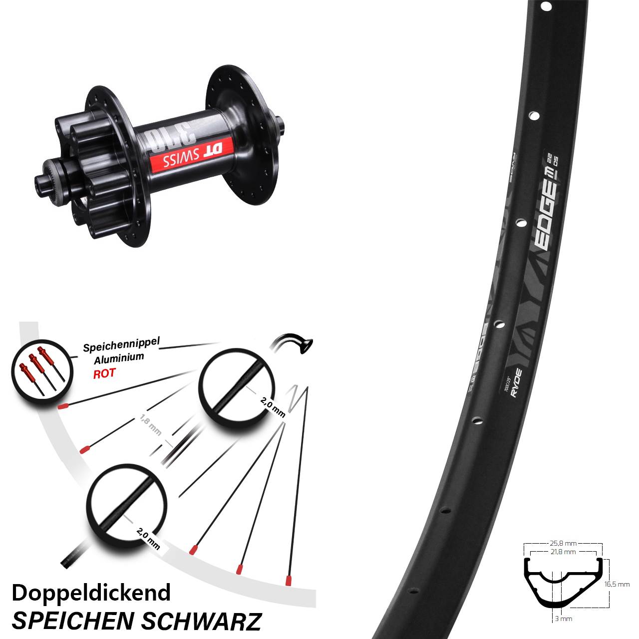 Ryde Edge M22 OS DT Swiss 370 28 Zoll Disc Laufrad QR