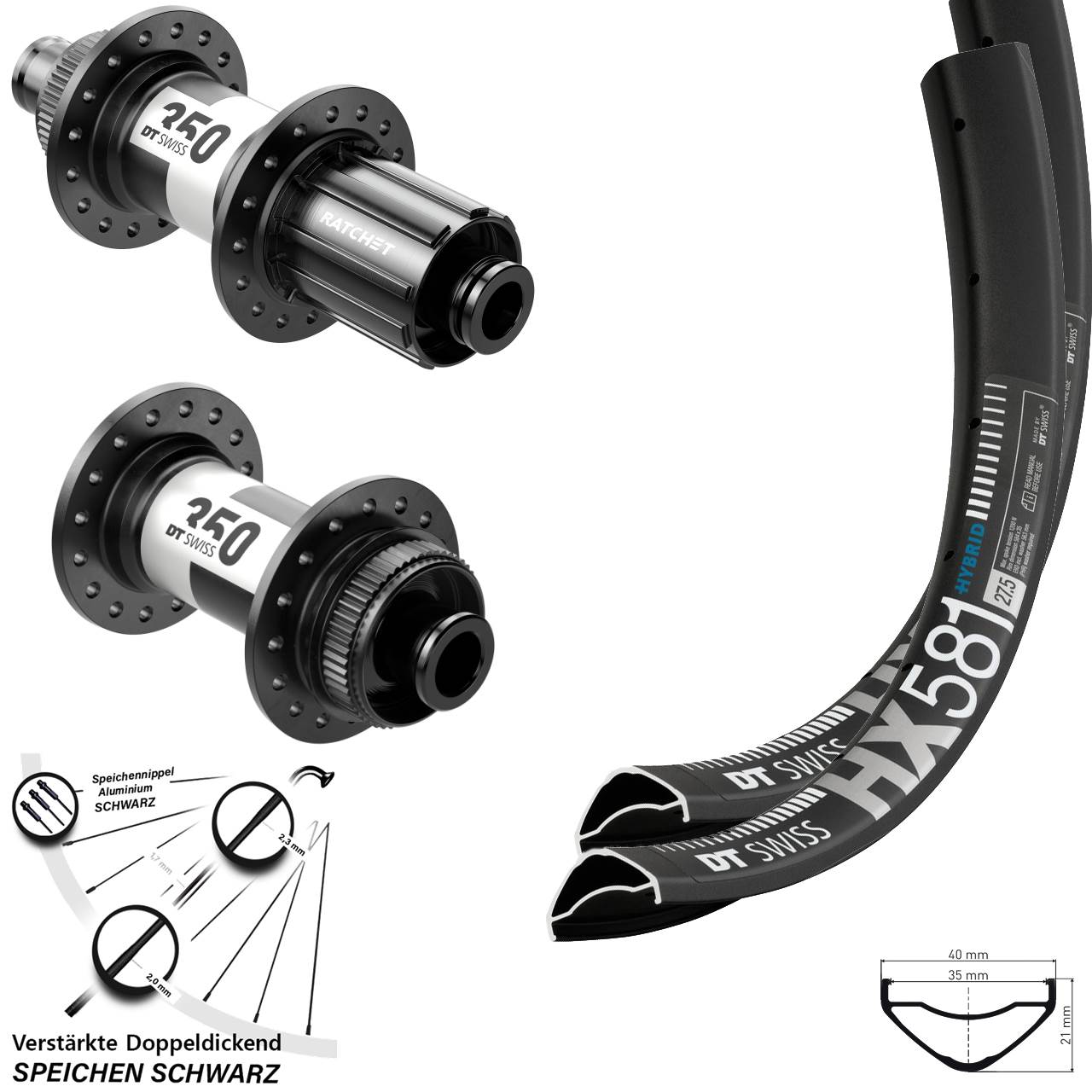 27,5 Zoll DT Swiss HX 581 350 Centerlock Laufradsatz 12x100/142 11-12 fach HG