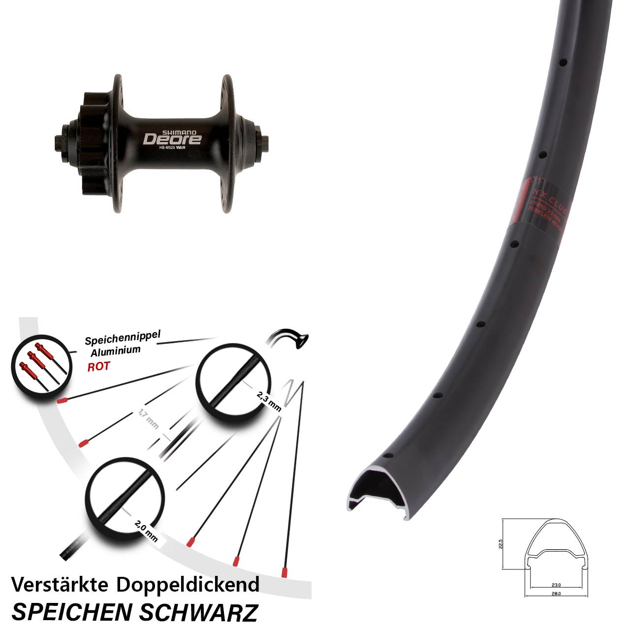 KX Clue Shimano Deore 28 Zoll Vorderrad 6-Loch für Schnellspanner