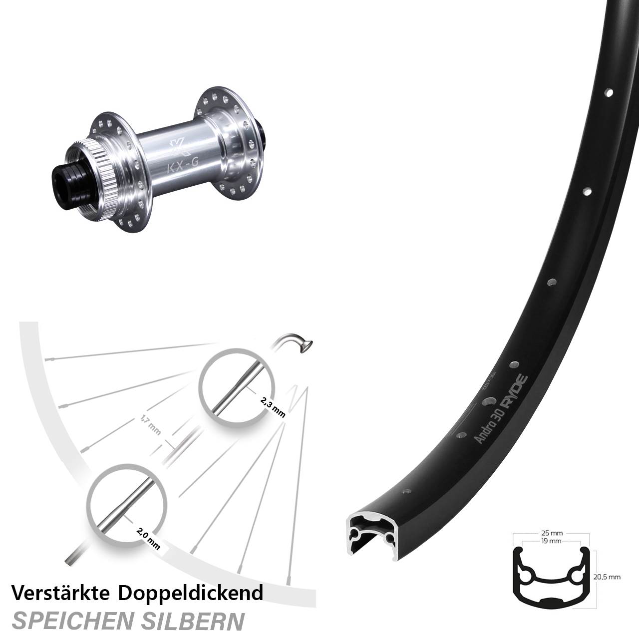 28 Zoll Ryde Andra 30 KX-G Disc Laufrad 12x100