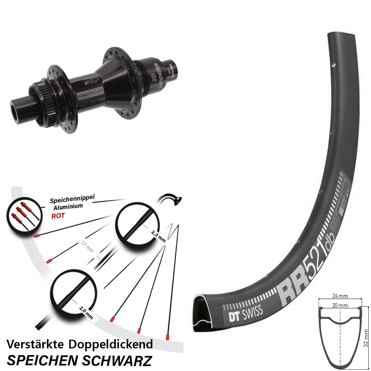 28 Zoll DT Swiss RR 521 DT Swiss 370 Disc Hinterrad 12x142 XD