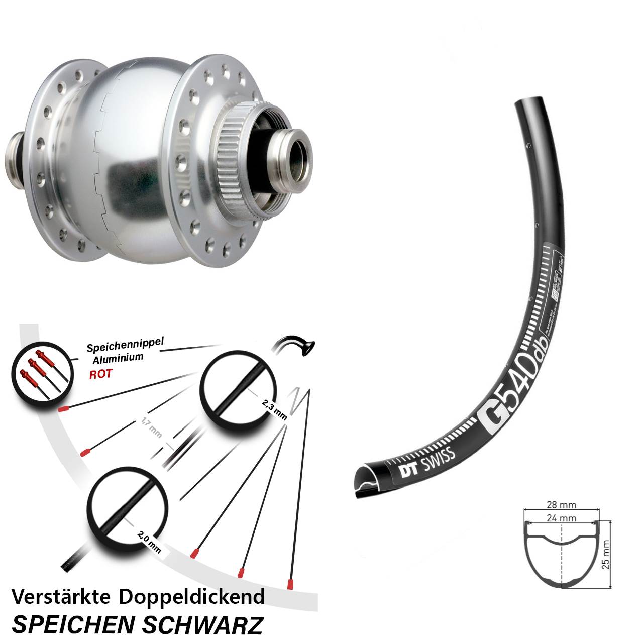 Disc Nabendynamo-Laufrad 650B DT Swiss G540 SON delux 12x100