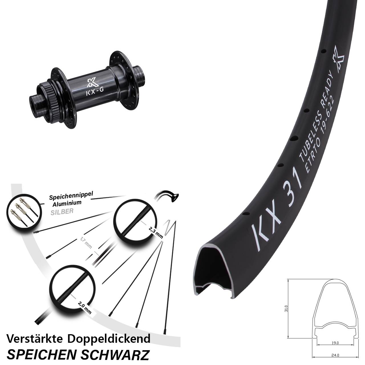 Centerlock Vorderrad 28 Zoll KX-G 31 15x100