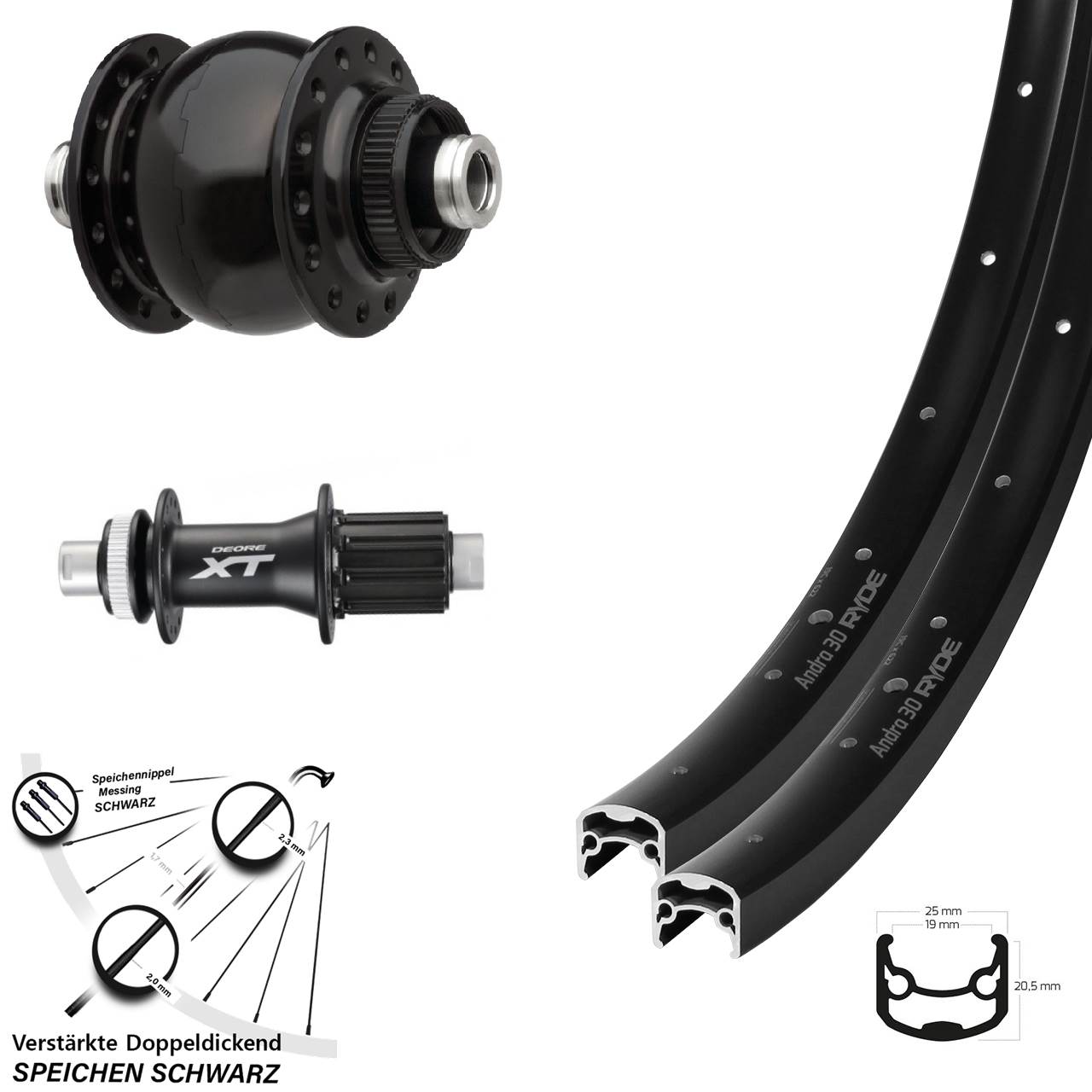 Centerlock Laufradsatz 28 Zoll Ryde Andra 30 Shimano FH-M788 SONdelux HG 12x100/142