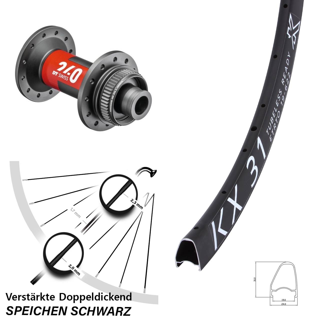 Vorderrad Centerlock 12x100 28 Zoll KX31 OS DT Swiss 240